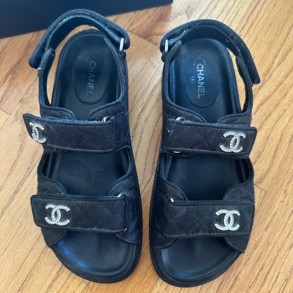 Chanel Black Sandals with Crystal Accents
